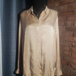 She + Sky Gold Satin Jacquard Snake Button Front Blouse - Size M